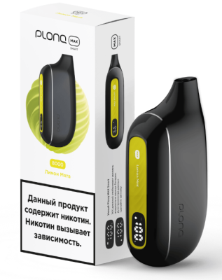 Электронная система доставки никотина (до 8000 затяжек) Plonq MAX SMART вкус ЛИМОН МЯТА